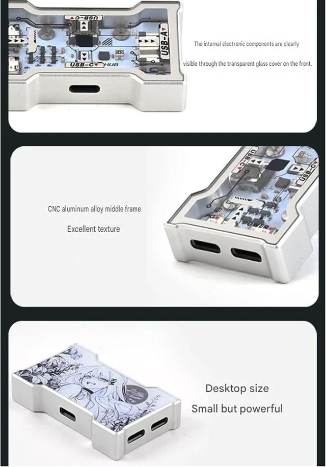 Alt view image 5 of 7 - Desktop Access Hub with Stand, Docking Adapter Offering 2 Type-C Ports and USB-a Reach, Clear View Top, Compact Aluminum Build for Worktables Type C Docking Hub Desk Stand Multiport Adapter Two Ports