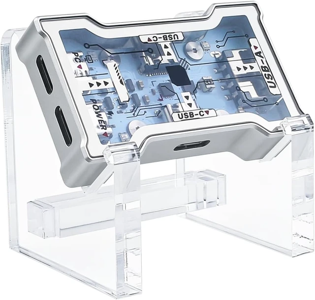 Alt view image 7 of 7 - Desktop Access Hub with Stand, Docking Adapter Offering 2 Type-C Ports and USB-a Reach, Clear View Top, Compact Aluminum Build for Worktables Type C Docking Hub Desk Stand Multiport Adapter Two Ports