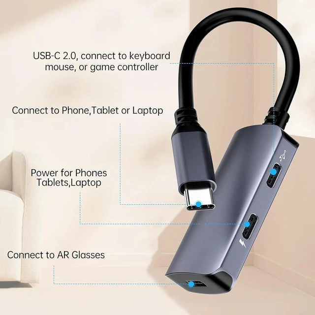 Alt view image 6 of 7 - Compact Type-C Display Hub 4K 60Hz Power Data Connector, 3-Port Aluminum Adapter for Portable Laptop Tablet Handheld Travel Usage Mode