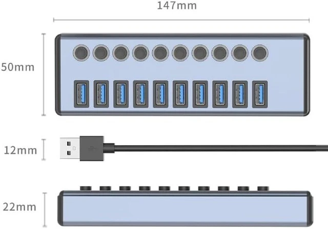 Alt view image 5 of 5 - 10-Port USB3.0 Splitter Industrial HUB Multi-Interface High-Power
