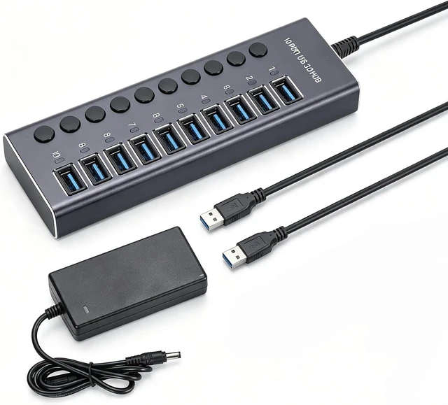 Main image of USB 3.0 Data Hub, 10 Ports, 60W (US Plug)