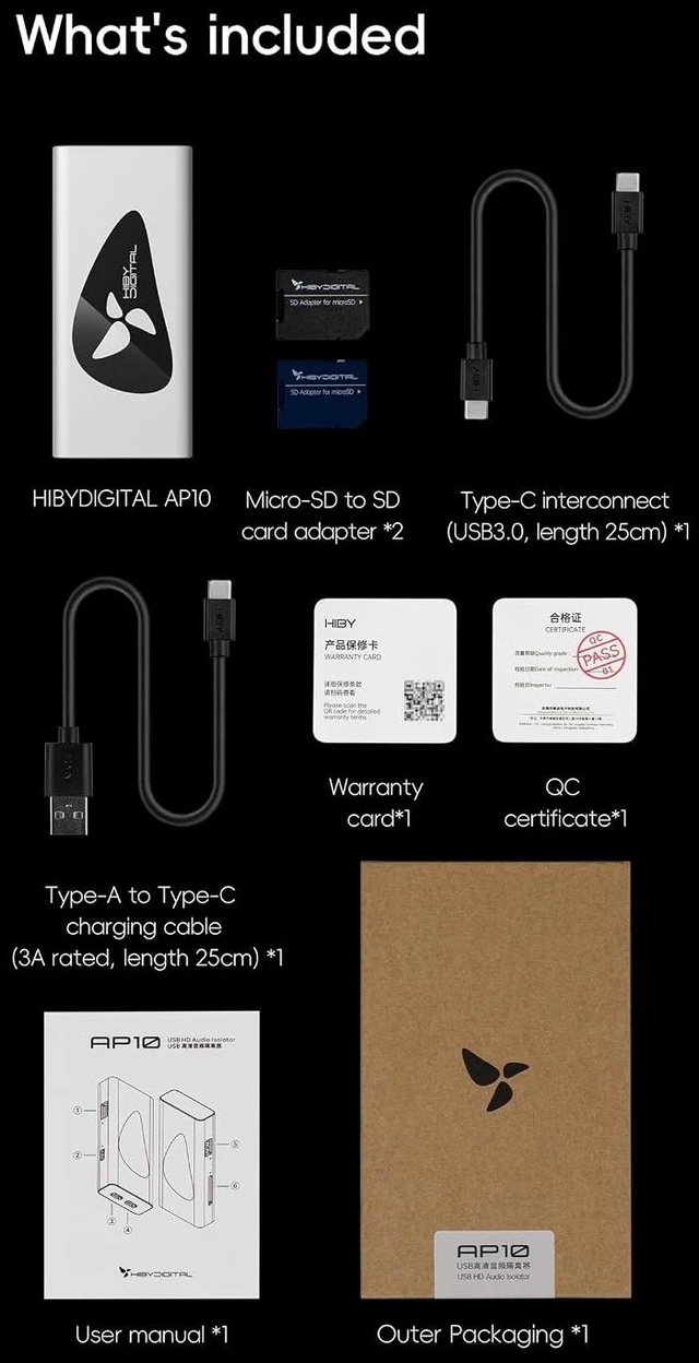 Alt view image 7 of 7 - HiBy Digital AP10 USB Audio Hub with Signal Isolation, USB 3.2 Gen 1 Expansion Dock, Independent Power Supply, SD Card Reader, Hi-Res PCM 32Bit/384kHz DSD256 for USB DAC, PC & Desktop HiFi System