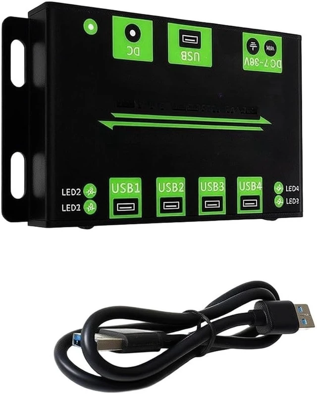 Alt view image 3 of 7 - Industrial USB 3.2 Hub with 4 Ports, Metal Casing, DC 7-36V Input, 5V