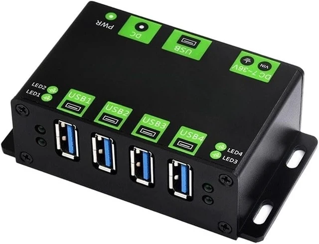 Alt view image 6 of 7 - Industrial USB 3.2 Hub with 4 Ports, Metal Casing, DC 7-36V Input, 5V