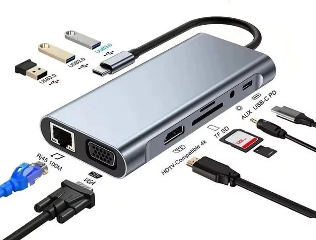 Alt view image 2 of 4 - USB C Hub Compatible with HDTV USB 3.0 4K 30Hz Type-C to HDMI Adapter 10-in-1 Type-C Hub Docking Station PD 87W USB C Splitter