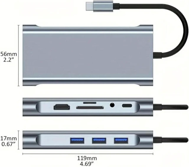 Alt view image 2 of 5 - USB-C Hub 4K 30Hz Type-C to HDTV Compatible USB 3.0 Adapter 10-in-1 Type-C Hub Docking Station PD 87W USB-C Splitter