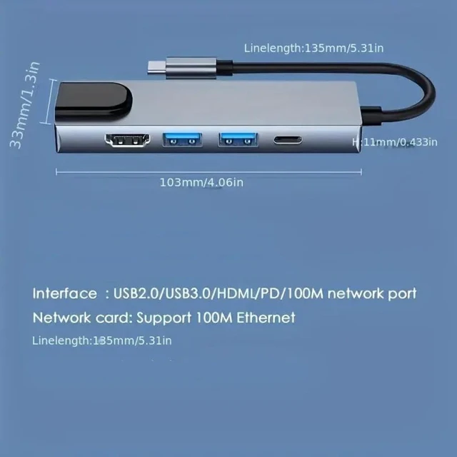 Alt view image 2 of 3 - USB C Hub Type C to 4K HDMI-Compatible Adapter RJ45 Network 100M Ethernet LAN Charger Port Adapter Compatible with Pro