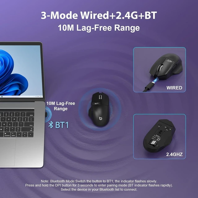 Alt view image 5 of 7 - USB C Hub and G9Pro Wireless Bluetooth Mouse
