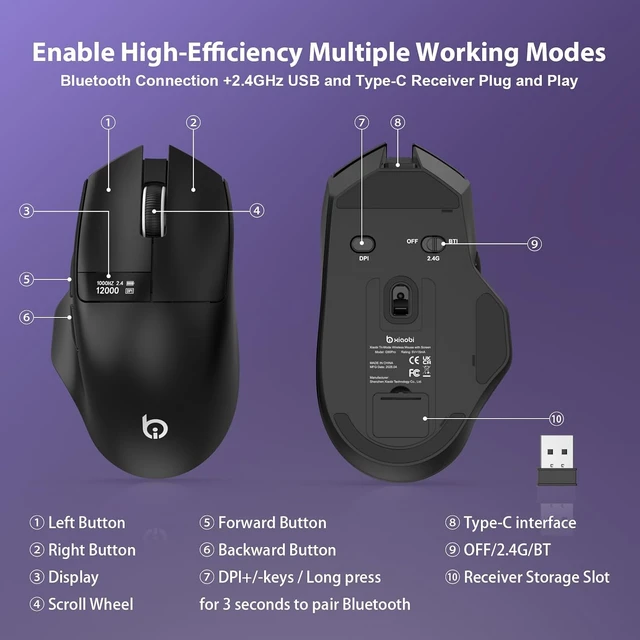 Alt view image 7 of 7 - USB C Hub and G9Pro Wireless Bluetooth Mouse