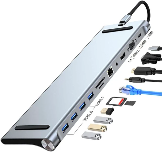 Alt view image 3 of 7 - USB 3.0 Multi-Interface Hub Adapter 11-in-1 VGA Rj45 Reader