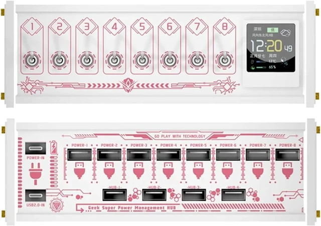 Main image of 8 Port USB Switch, Modular USB Hub Docking Station, Independent Control, Data Transmission, 8 USB Output Ports+4 Data Transfer Ports + 2 Type-c Ports, for Boyfriend Gift White