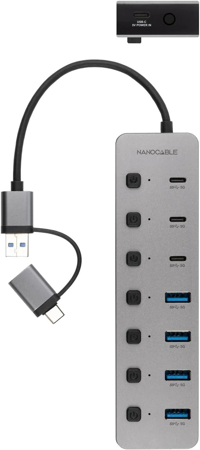 Alt view image 2 of 4 - NANOCABLE 10.16.4510 USB-C + USB-A/M HUB to 4x USB-A + 3x USB-C 3.0 + USB-C 5V