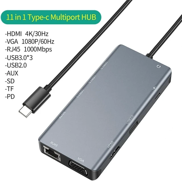 Alt view image 5 of 5 - Type C HUB Hub 8 in 1 4K PD 60W SD/TF RJ45 Adapter Splitter Ethernet Dock Station
