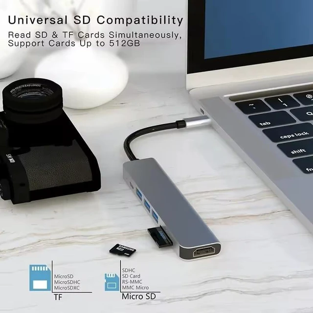 Alt view image 2 of 7 - 7 in 1 USB C HUB USB 3.0 HDMI 4K 60Hz Video USB2.0 SD TF Card Slot Reader Multi-Ports PD Charging for PC/Laptops/MacBook Pro