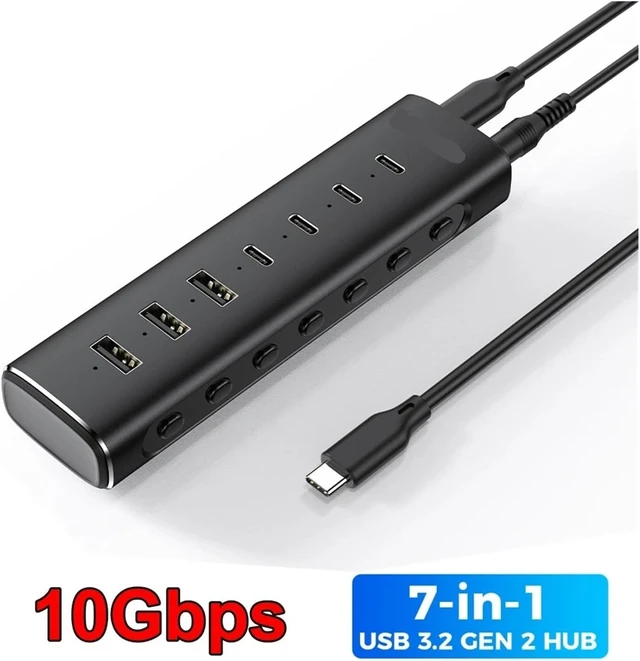 Alt view image 2 of 3 - USB 3.2 Hub Splitter 7-in-1 10Gbps Data Transfer with Individual Touch Switches Docking Stations for Laptop PC Computer