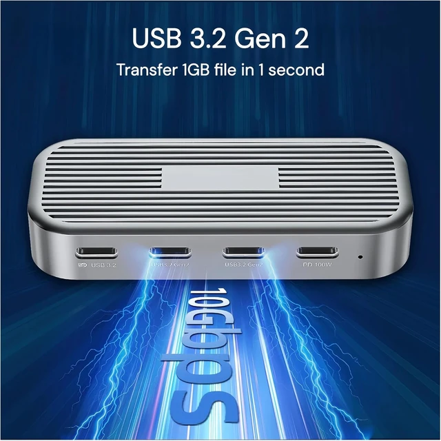 Alt view image 3 of 6 - USB C Hub 4K 60Hz Video Transfer PD 100W 10Gbps Aluminium USB 3.2 Gen 2 Hub Laptop Docking Station Type C Adapter USB Splitter