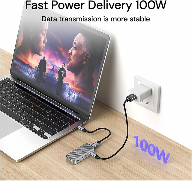 Alt view image 5 of 6 - USB C Hub 4K 60Hz Video Transfer PD 100W 10Gbps Aluminium USB 3.2 Gen 2 Hub Laptop Docking Station Type C Adapter USB Splitter