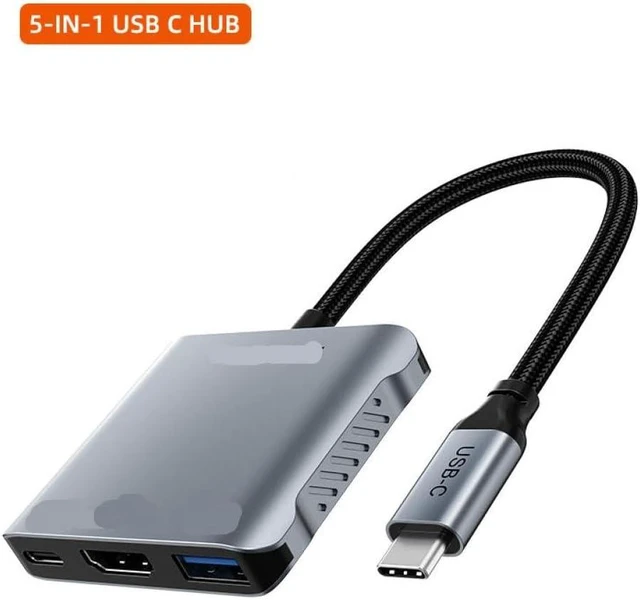 Alt view image 3 of 3 - USB C Hub Compatible with Laptop Pro Air 5 in 1 4K 60Hz Dual HDMI USB 3 2 Type C PD 140W Docking Station