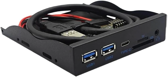 Alt view image 2 of 5 - USB Front Panel Hub Compatible with Desktop Computers 5Gbps 2 X USB3.0 1 X Type-C TF SD HD Audio 3.5mm Earphone Jack Mic Adapter 3.5 Inch Floppy Bay