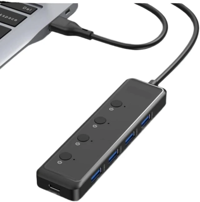 Alt view image 2 of 3 - 5 Ports USB Hub Compatible with Pro Air PC Laptops Type C to USB 3 0 Power Adapter 5 Gbps Speed