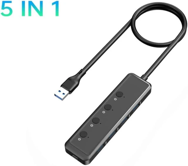 Alt view image 3 of 3 - 5 Ports USB Hub Compatible with Pro Air PC Laptops Type C to USB 3 0 Power Adapter 5 Gbps Speed
