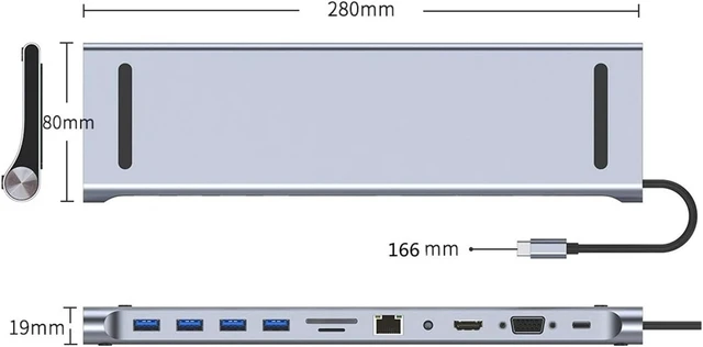 Alt view image 4 of 4 - 11/12-in-1 T/y/p/e C Dock USB Hub 3.0 Splitter Multiport Adapter