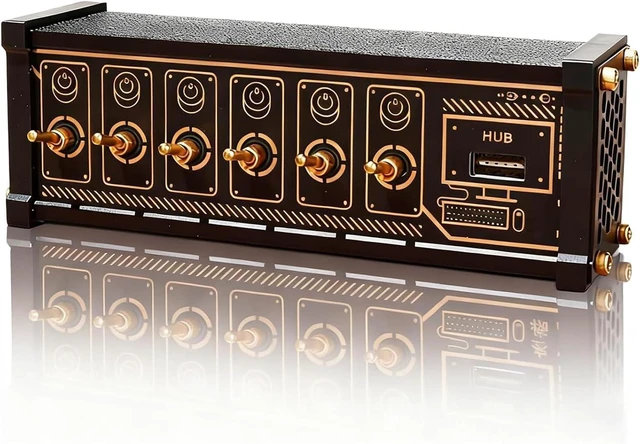 Main image of U6 6 Port USB Docking Station, Portable 6 Port USB Switcher, 4 Data Ports, Metal Toggle Switch, 9 USB Convenient Input Ports, Voice Control Function, Data Transmission for Phones, Tablets