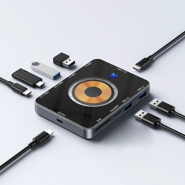 Alt view image 2 of 7 - Luocute 10 in 1 USB Hub with Magnetic Wireless Charger, Type C Docking Station, 3xUSB 2.0 2xUSB C 2.0 USB 3.0 SDHC Card Reader for Laptop and PC