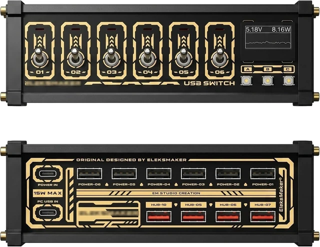 Main image of 6 Port USB Switcher, Desk Ornaments Modular USB Hub, USB Docking Station, Independent Control, Button Switch, OLED Display, Share USB Devices, for Phones, Tablets, and Gadgets No Voice