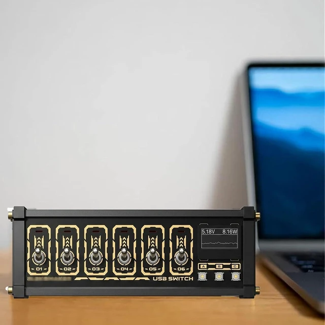 Alt view image 2 of 7 - 6 Port USB Switcher, Desk Ornaments Modular USB Hub, USB Docking Station, Independent Control, Button Switch, OLED Display, Share USB Devices, for Phones, Tablets, and Gadgets No Voice