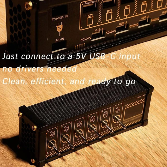 Alt view image 4 of 7 - 6 Port USB Switcher, Desk Ornaments Modular USB Hub, USB Docking Station, Independent Control, Button Switch, OLED Display, Share USB Devices, for Phones, Tablets, and Gadgets No Voice