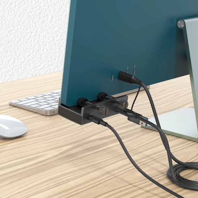 Alt view image 4 of 5 - AINEX USB3.2 Gen1 Clamp Hub, 2 Ax2/C Ports, 5Gbps, Bus-Power/Self-Powered, Securely Fixed with Dual Clamps HUB-10