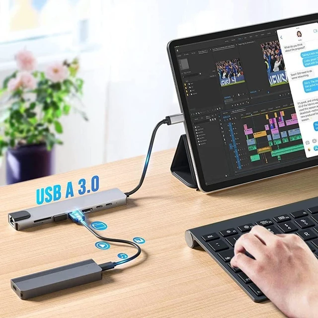 Alt view image 4 of 5 - C Hub Type C 3.1 to 4K Adapter with RJ45 Ethernet SD/TF Card Reader PD Thunderbolt 3 for Air(8 in 1)