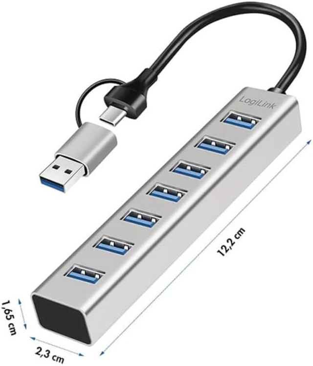 Alt view image 2 of 5 - Logilink 076264 USB 3.2 Hub 7 USB-A Ports Aluminium Silver Silver