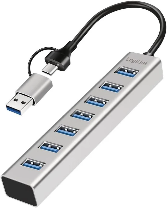 Main image of Logilink 076264 USB 3.2 Hub 7 USB-A Ports Aluminium Silver Silver