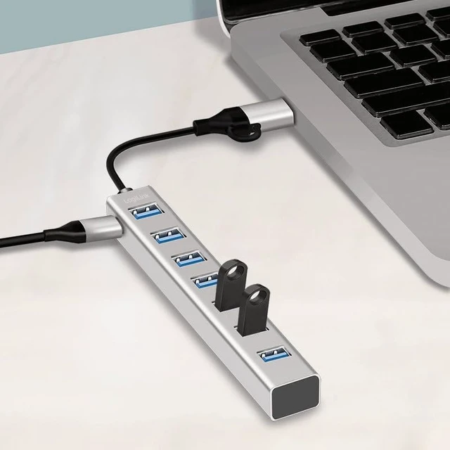 Alt view image 3 of 5 - Logilink 076264 USB 3.2 Hub 7 USB-A Ports Aluminium Silver Silver