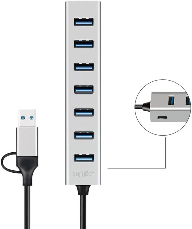 Alt view image 4 of 5 - Logilink 076264 USB 3.2 Hub 7 USB-A Ports Aluminium Silver Silver