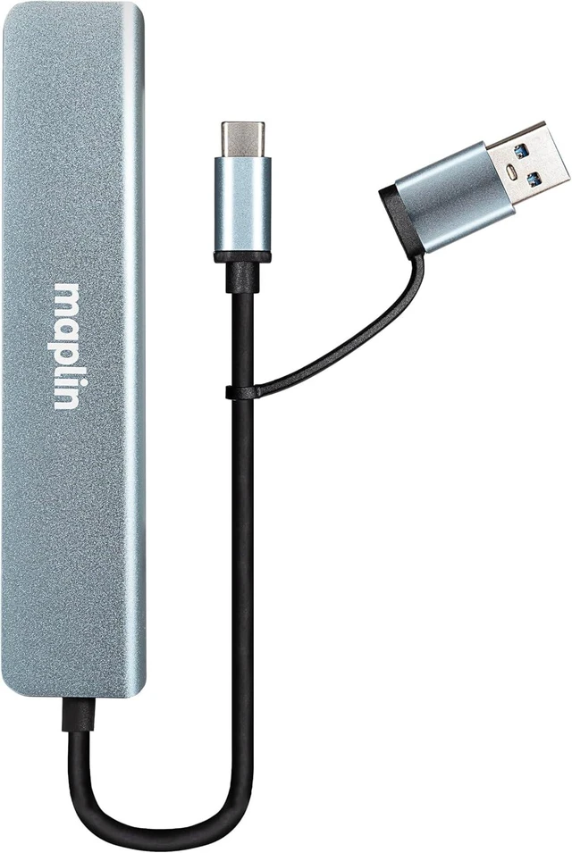 Alt view image 3 of 6 - Maplin Multiport Hub - 7 Port Adapter with 4X USB-A 2.0, 1x USB-A 3.0 (5Gbps), 2X USB-C Dual Input, 13cm Cable, Plug & Play, Compatible with Windows, Mac, Linux, Chrome OS