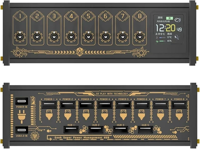 Main image of Desk 8 Ports USB Switcher, 36w USB Hub Docking Station with Display and Individual Switches, Portable Travel Power Fast Strip Data Transmission for Home Office Desktop Black