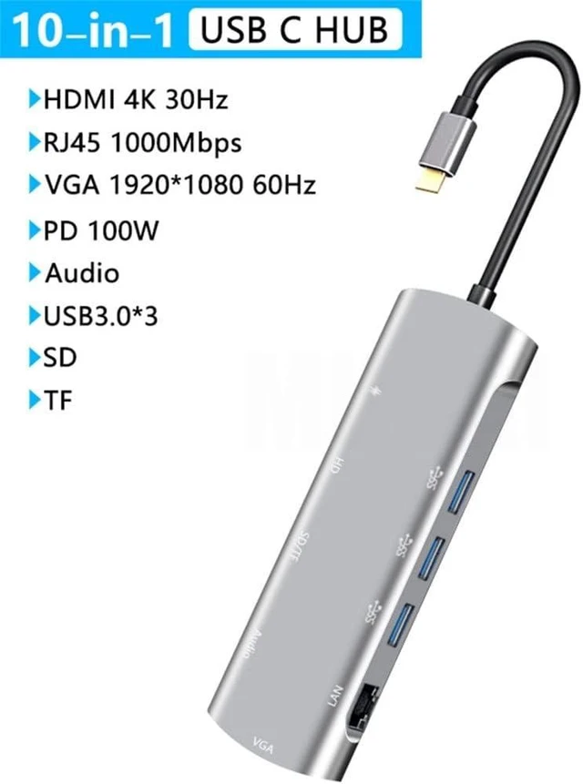 Alt view image 5 of 5 - Type C to -Compatible 4K 30Hz RJ45 3.0 Adapter HUB Dock for Pro Air Laptop Splitter