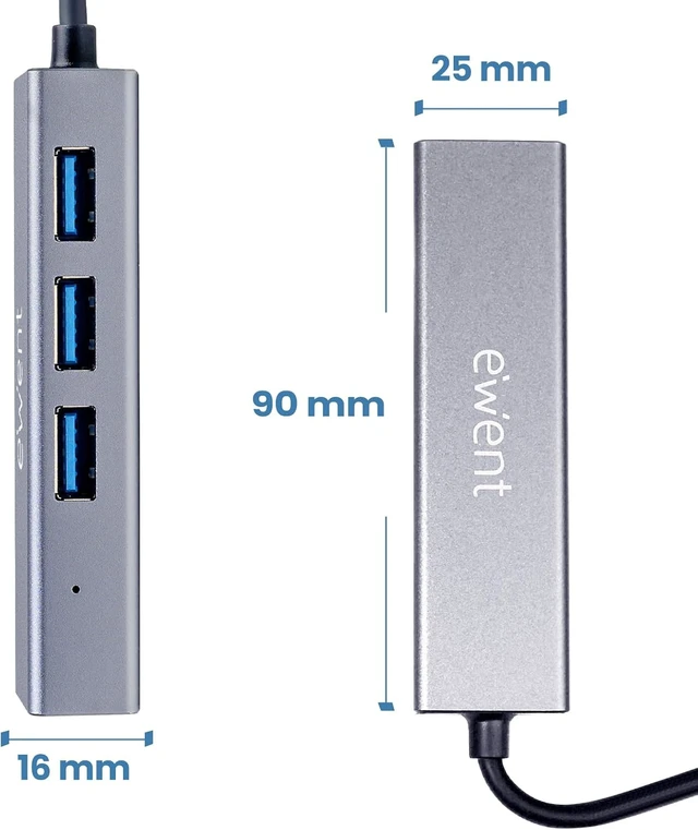 Alt view image 2 of 7 - Ewent 4-in-1 USB Hub with Dual USB-C/USB-A Connector, USB 3.2 Gen 1 Adapter with 3 USB-A Ports and Gigabit Ethernet, 5 Gbps + Wired LAN for Laptop, PC & MacBook (15 cm)