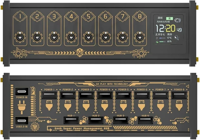 Main image of 8 Ports USB Switch, 36w Modular USB Hub Docking Station/Power Strip, with Individual Toggle Switches, Data Transmission, for Pc Accessories Black