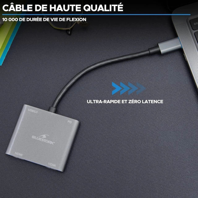 Alt view image 5 of 6 - Bluestork - USB C Hub, 4 in 1 with 100W Power Delivery Charge - USB C to HDMI adapter - Connection 2 displays simultaneously via Dual HDMI - 1x USB 3.0-1x USB C Dock - Windows & Mac 2024