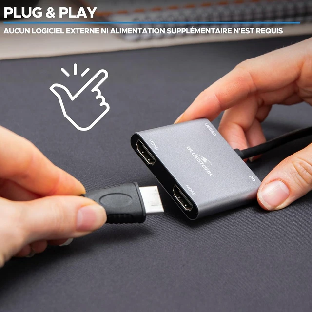 Alt view image 4 of 6 - Bluestork - USB C Hub, 4 in 1 with 100W Power Delivery Charge - USB C to HDMI adapter - Connection 2 displays simultaneously via Dual HDMI - 1x USB 3.0-1x USB C Dock - Windows & Mac 2024