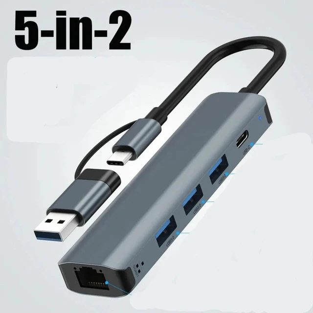 Alt view image 3 of 3 - USB-C Multiport Adapter with USB 3.0 Data Transfer and Gigabit Ethernet RJ45 1000Mbps Compatible with Laptop Models Similar to Pro Air