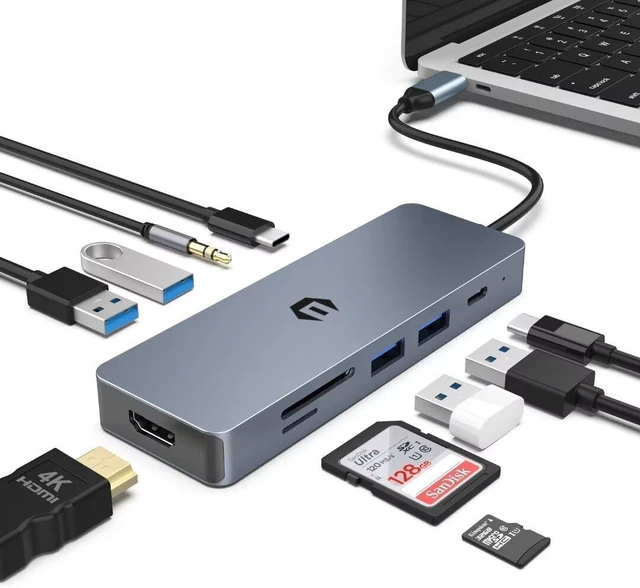 Main image of USB C Hub, 10 in 1 USB C Multiport for MacBook Pro/Air, Chromebook, Thinkpad, Laptop and More Type C Devices, USB C Hub LAN with 4K HDMI Output, TF Card Reader