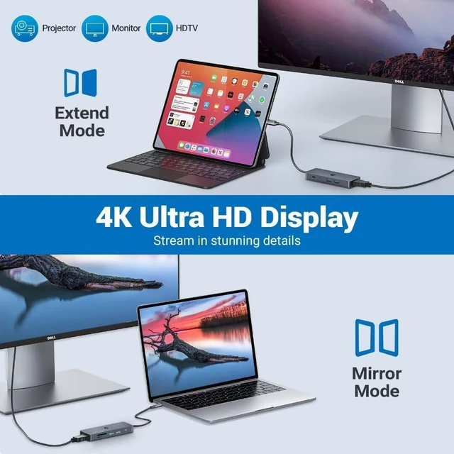 Alt view image 6 of 7 - USB C Hub, 10 in 1 USB C Multiport for MacBook Pro/Air, Chromebook, Thinkpad, Laptop and More Type C Devices, USB C Hub LAN with 4K HDMI Output, TF Card Reader