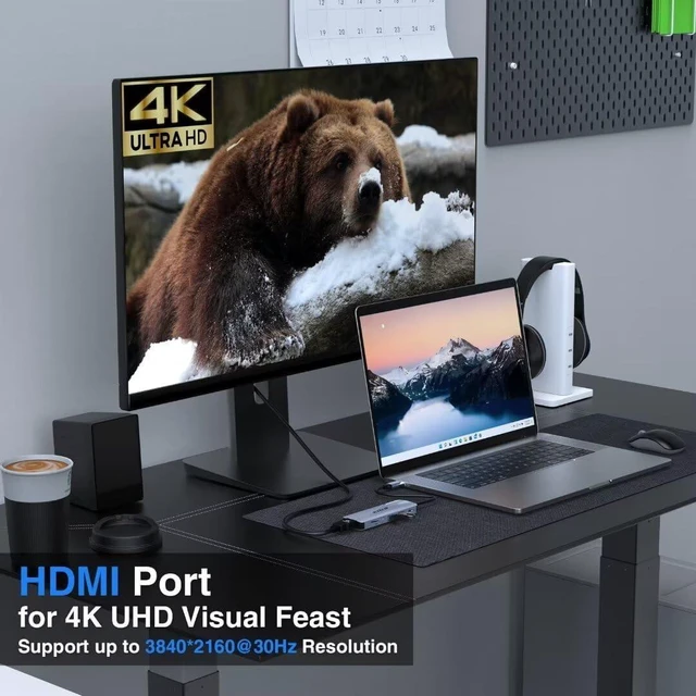 Alt view image 3 of 7 - Hub USB C, 6 in 1 USB C Avec Affichage 4K HDMI, USB 3.0, PD 100 W, répartiteur USB C Avec MacBook Pro/Air, Chromebook, Thinkpad, Ordinateur Portable et Plus d'appareils de Type C