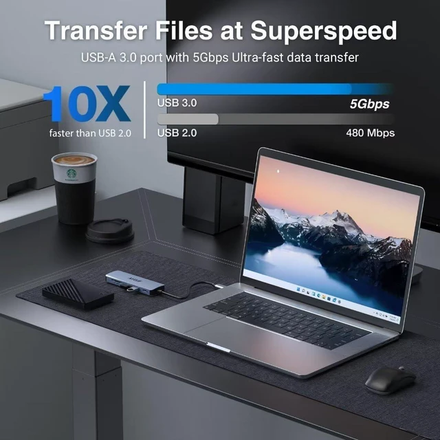 Alt view image 5 of 7 - Hub USB C, 6 in 1 USB C Avec Affichage 4K HDMI, USB 3.0, PD 100 W, répartiteur USB C Avec MacBook Pro/Air, Chromebook, Thinkpad, Ordinateur Portable et Plus d'appareils de Type C