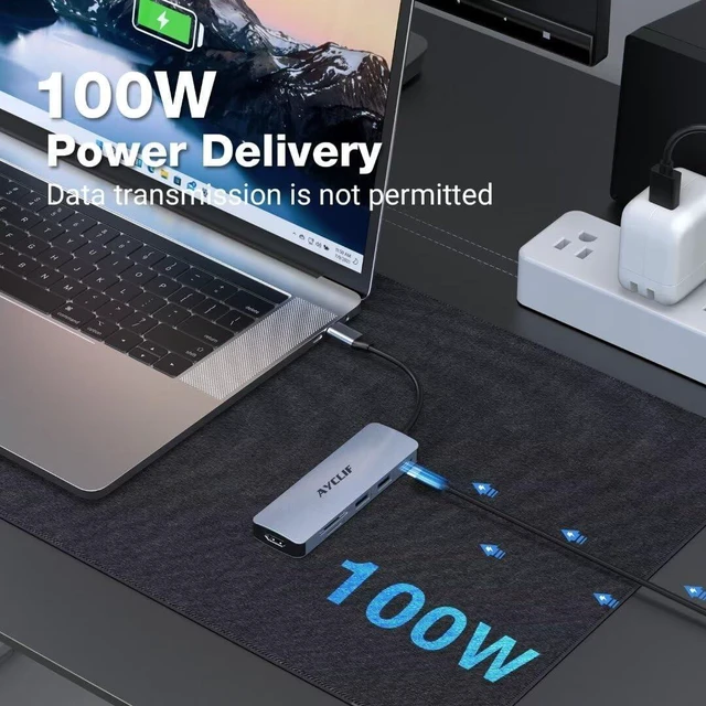 Alt view image 6 of 7 - Hub USB C, 6 in 1 USB C Avec Affichage 4K HDMI, USB 3.0, PD 100 W, répartiteur USB C Avec MacBook Pro/Air, Chromebook, Thinkpad, Ordinateur Portable et Plus d'appareils de Type C